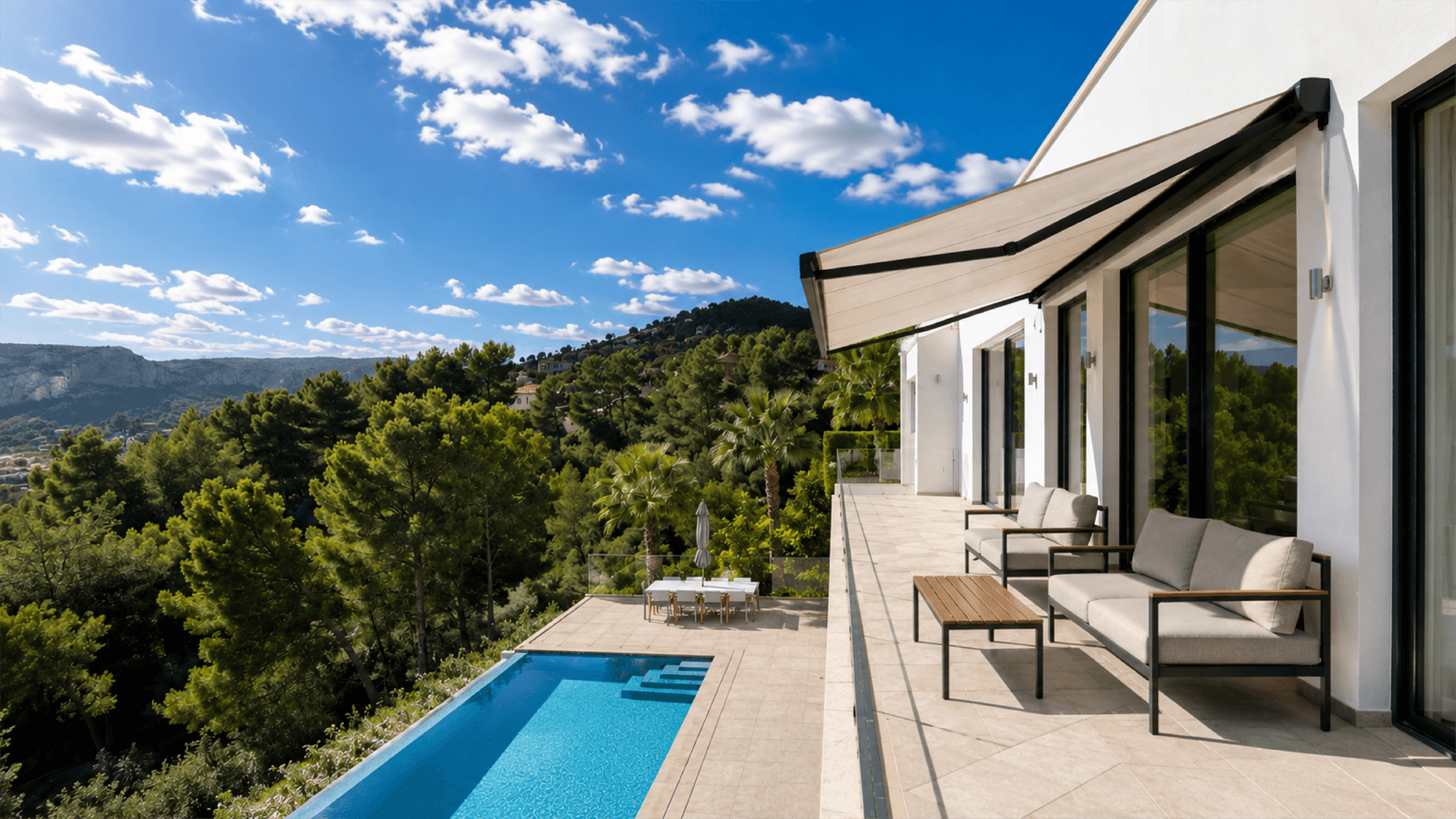 Terraza con toldo brazo extensible instalado